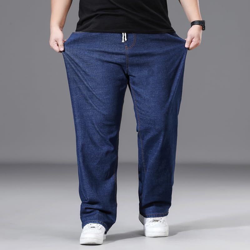 Men's Plus Size Straight Leg Jeans with Elastic Waist & Drawstring (XL-8XL) - Casual Loose Stretch Denim Pants2