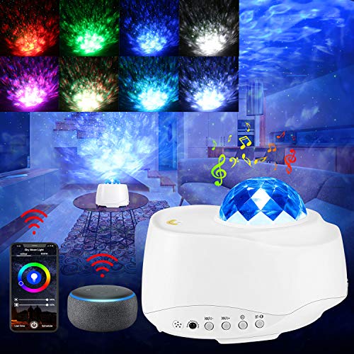 LED Sternenhimmel Projektor mit Alexa Echo, WIFI Smart Sternenlicht Projektor mit Voice Kontrolle / Timer/ APP / Fernbedienung, 4 Farben 27 Modus