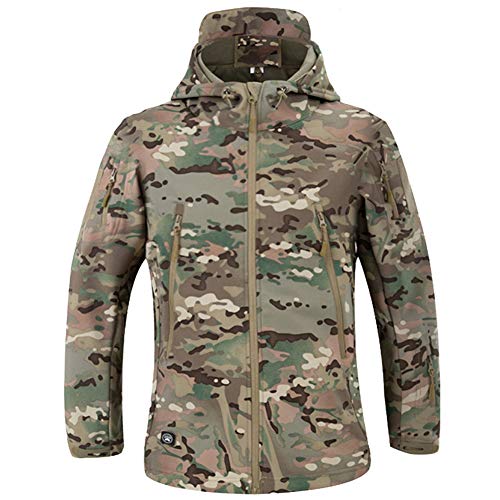 MakingDa Wasserdichte Herren-Jacke, lässiger Kapuzenmantel, Softshell-Fleece-gefüttert, Laufjacken, taktische Militärjacke, Arbeit, Angeln, Jagd, Klettern, CP-Camo, L