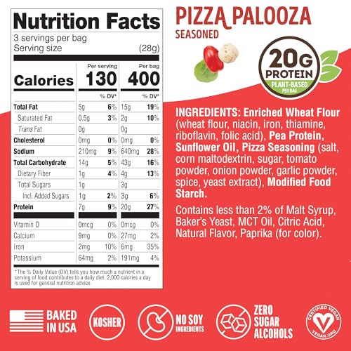 Lenny & Larry's Pizza Palooza FITZELS- Savory Pretzel Snacks Incredibly Tasty High Protein, Salty, Vegan 20 g's of Plant Based Protein 8 (eight) Bags, 3 oz Each