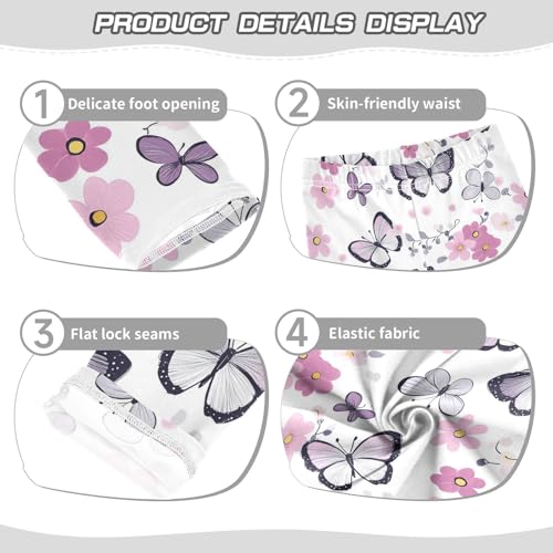 Wusikd Butterflies Flowers Girls' Leggings Toddler Doodles Pink Purple Kids Yoga Pants Dance Active Tights 4T3