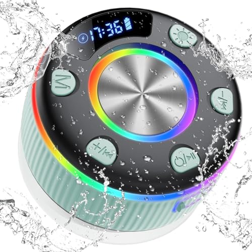 dotn Altavoz Ducha Bluetooth 5.3 con Luces RGB, Altavoz Portatil con Ventosa, 8 Horas Estéreo, IP7 Impermeable Altavoces Bluetooth