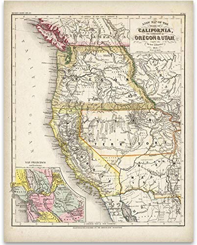 1852 Pacific Northwest Map - 11x14 Unframed Art Print - Great Vintage Gift and Decor for People in California, Washington or Oregon Under $15