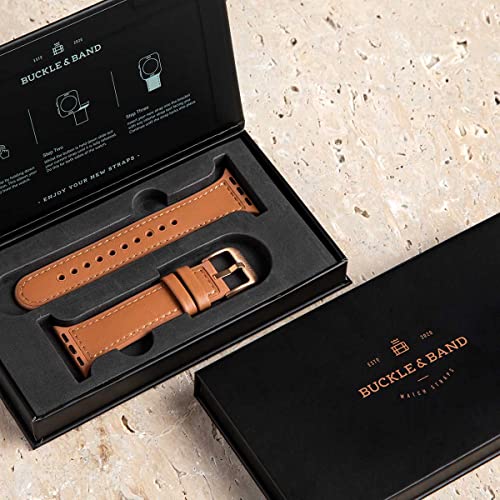 Buckle & Band Mona Silicone and Leather Sports Compatible Apple Watch Strap Brown Genuine Leather upper - Image 4