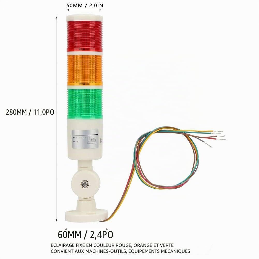 Signal lumineux industriel, Tour de signalisation à 3 couches 24 V DC LED Feux d'avertissement industriels Lampe indicateur d'avertissement de sécurité d'urgence Tour de signalisation