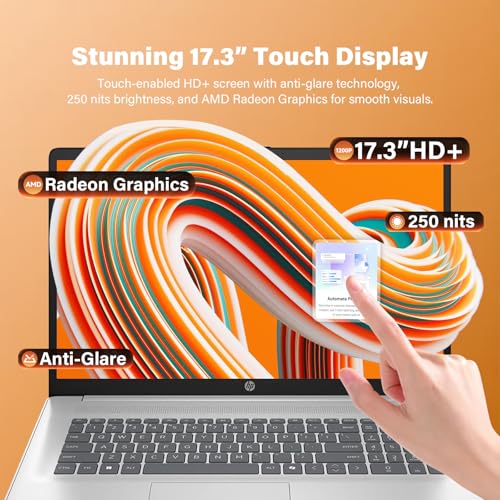 Image of HP 17.3 Touchscreen Business Laptop, AMD Ryzen 5, Backlit Keyboard 16GB RAM | 17.3 inch Anti-Glare HD+ Display, Ryzen 5 7430U (up to 4.3GHz), Copilot, Windows 11 H, Wi-Fi 6, Fast Charge |16GB RAM + 256GB SSD