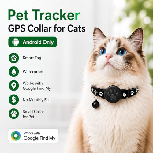 Image of Pet Tracker,GPS Collar for Cats,Smart tag,Waterproof Compatible with Find My,No Monthly Fee,Advanced Tracking Solution Smart Collar for Pet Safety Ideal Small Large Cats(Android User)