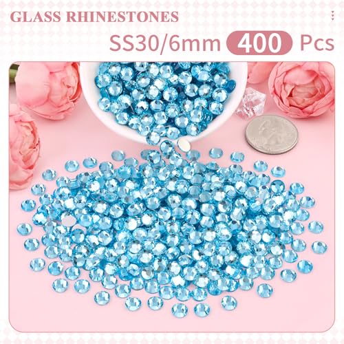 Image of 400PCS SS30 /6mm Crystal Glass Rhinestones for Bedazzling (Aquamarine) | Flatback Rhinestones for Crafting DIY Nail Art Makeup Decoration, Gems Diomand Charms for Tumbler Shoes Clothing Mug