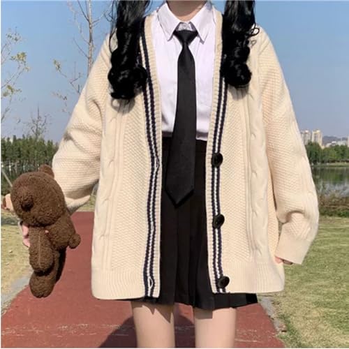 Women's Cardigan Sweater Japanese V-Neck Button Knit Sweater Girl Loose JK Uniform Long Sleeved Pocket Jacket2