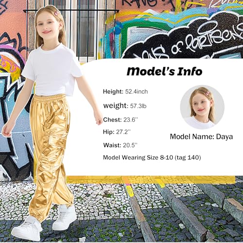 Image of Rolanko Girls Cargo Pants for Kids Loose Streetwear Hip Hop Dance Cotton Cargo Jogger Pants for Kids 4-15 Years