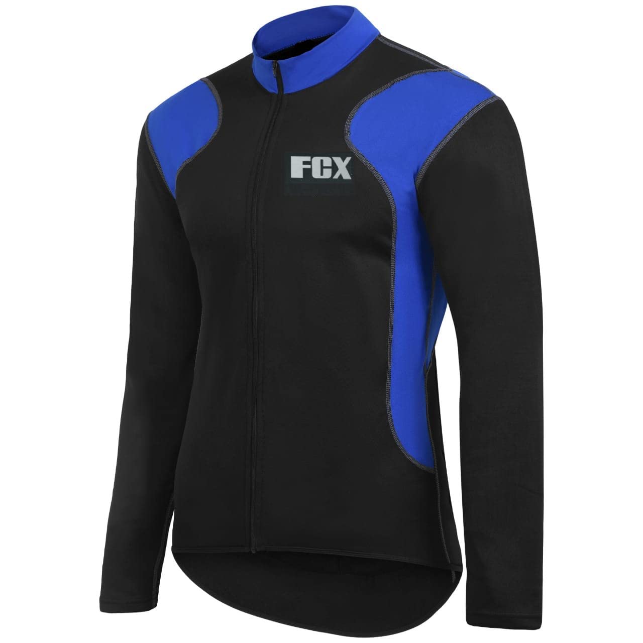 FCX Mens Cycling Jersey Long Sleeves Thermal Outdoor Bike Riding Bicycle Top Winter Cycling Fleece Jersey (Black-Blue, Large)