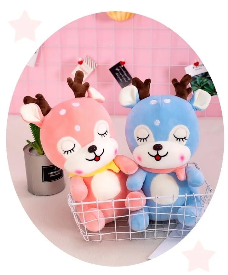 Image of Reindeer 35cm Soft Toys for Kids | Plush Soft Toys for Baby Boys and Girls| Best Gift | Reindeer Soft Toy for Kids -Blue 35Cm Height
