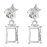 Sterling Silver Semi Mount Earrings Setting OCT 10x8 RD 3x3mm Dangle