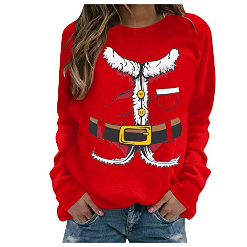 Fudule Women's Pullover Shirts, Christmas Shirt Funny Print Raglan Long Sleeve Shirts Blouses Crewneck Sweatshirt Tops
