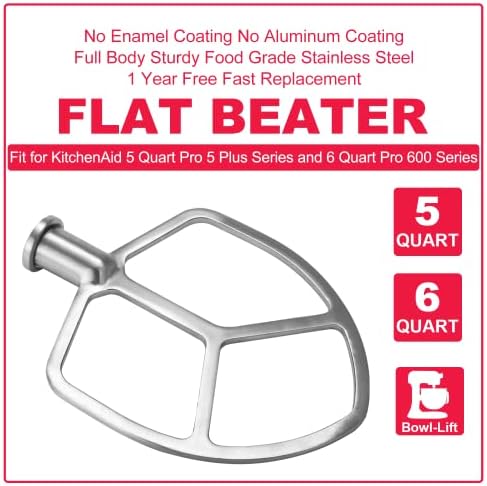 Stainless Steel Flat Beater for KitchenAid 5qt-6qt Bowl-Lift Stand Mixer, Fit for Professional 5 Plus and Professional 600 Seris Mixer K5 KG25 KV25 KP26 KT26, Heavy Duty and Dishwasher Safe - Thumbnail 5
