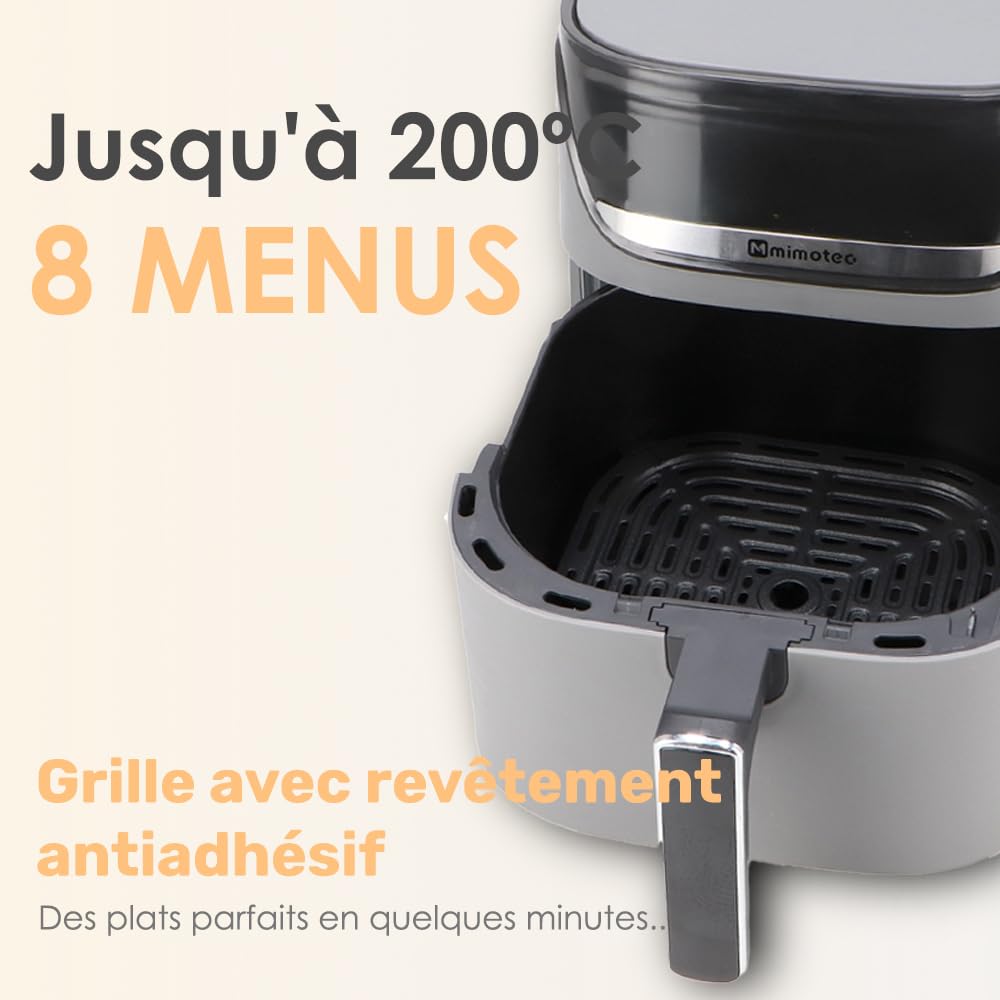 M mimotec – Air Fryer Biota Touch 5,7L Freidora de Aire sin Aceite, 1700W, 8 Menús Digitales, Pantalla Táctil, Temporizador 60min regulable, 80-200°C, Reducción de Grasa para Cocina Saludable
