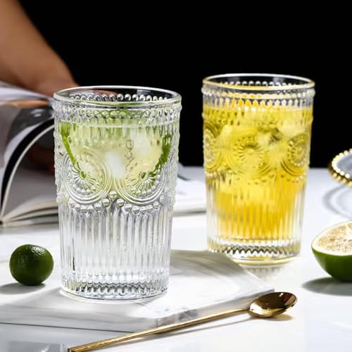 Image of WRINGO 280ml Italian Premium Juice Glasses and Transparent Water Glass Medium Size Tumbler Glasses for Drinking Water and Cocktails, Diamond Design Glass Water Glass Set of 6 (Flower, Set of 6)