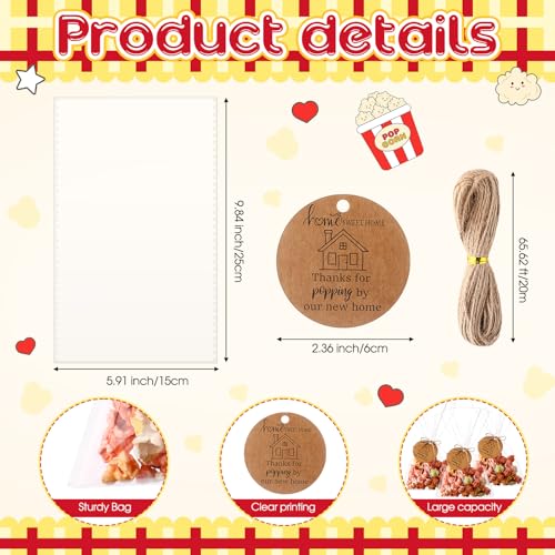 Image of Gilprop 50 Sets House Warming Party Favors Housewarming Popcorn Bag with Thank You Tag And Twine Popcorn Candy Biscuits Goodie Bag Party Favor Bags for Guests New Home Gift Idea
