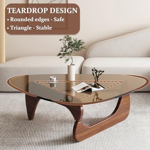 image for PRITIY Mid-Century Modern Coffee Table - Triangle Glass Top Natural Wo