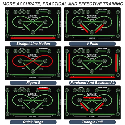GIRISHIP Field Hockey Training Mat 59\" x 35.4\" Quiet Indoor Dribbling Board for Ball Control - Non-Slip Stickhandling Pad with Visual Drills - Portable Floor Protector for Practice(Green, 59\" x 35.4\")