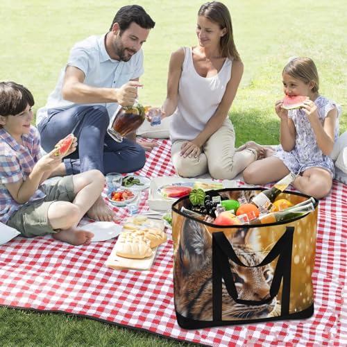 Lynx Raindrop Closeup Large Insulated Tote Bag for Grocery Shopping Reusable Tote Bags for Women Men, Cooler Bag with Zippered Top & Handles for Beach Picnic Travel3