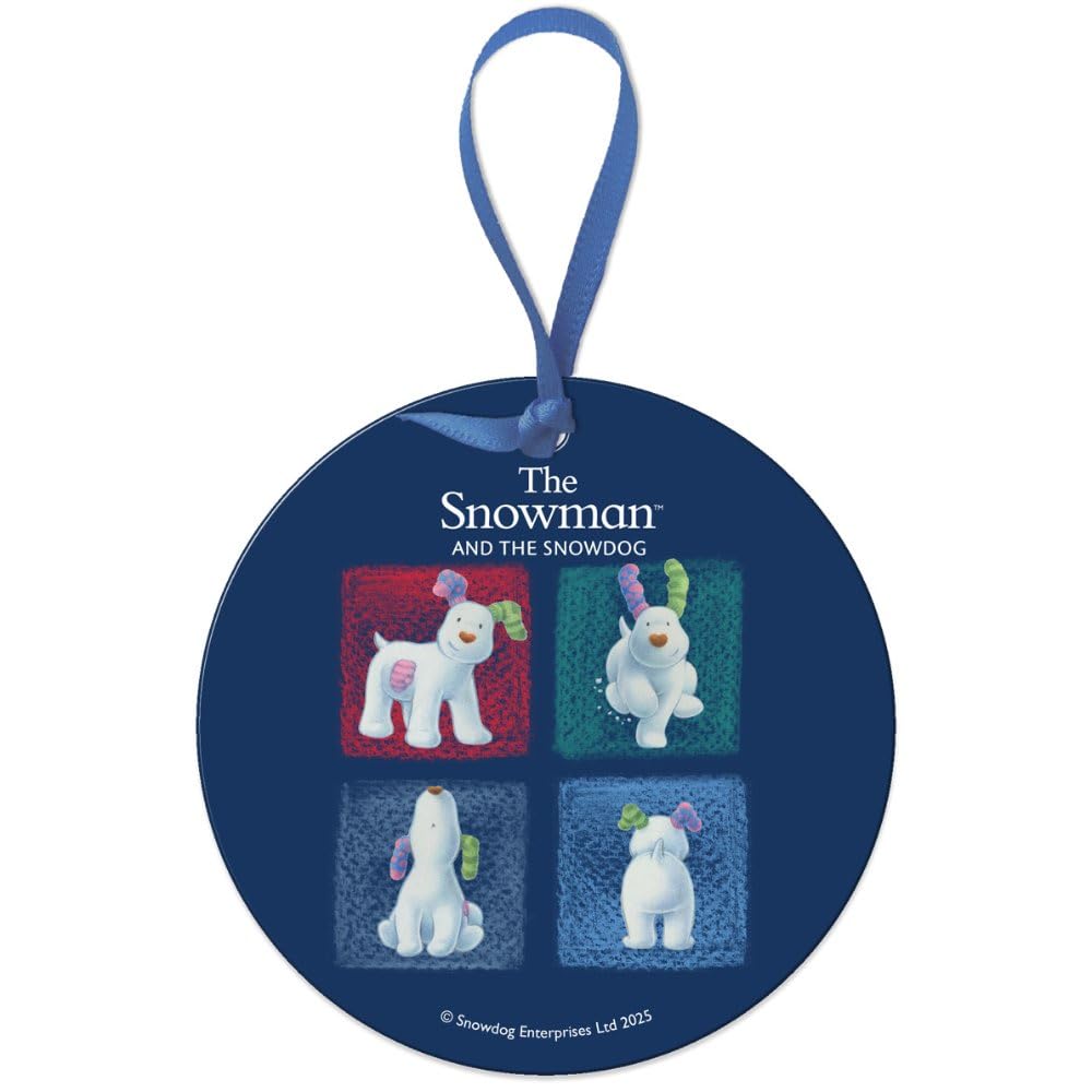 Round Metal Dangler Ornament Sign (75 mm Diameter) - The Snowman and the Snowdog (Snowdog Tetrad)