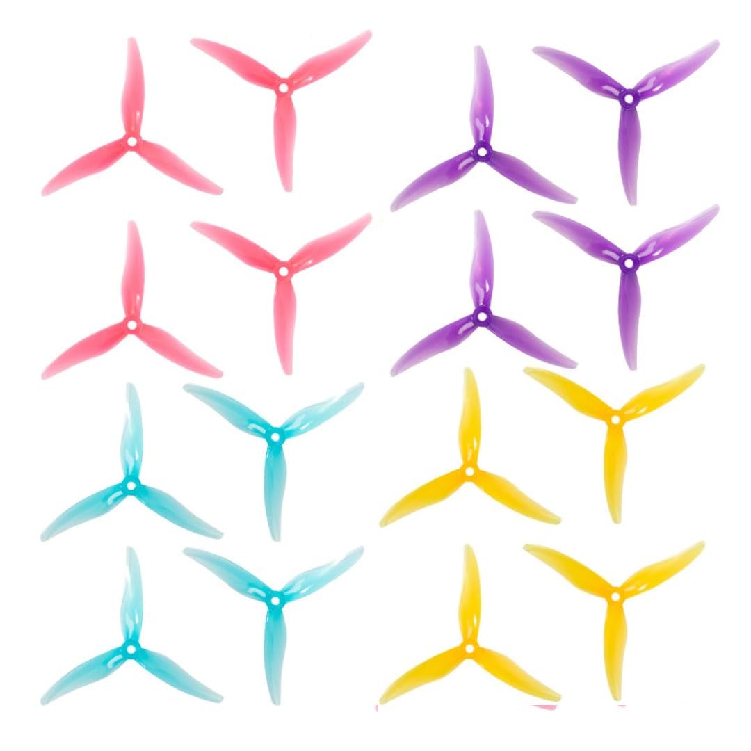 Gemfan Hurricane 51477 5.1inch 3-Paddle Propeller CW CCW Props with 5mm Mounting Hole for 2206-2407 Motor for FPV Racing Drone (16PCS 3-Paddle