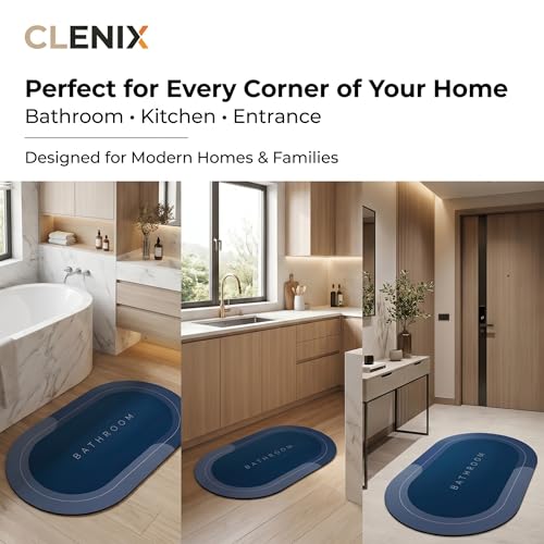 Image of Anti-Slip Bathroom Mat, Super Absorbent Non-Skid Doormat, Quick Dry, Soft Floor Rugs with Rubber Backing, Durable Easy Clean Doormat s for Home, Kitchen, Office, Washroom (Blue, Pack of 1)