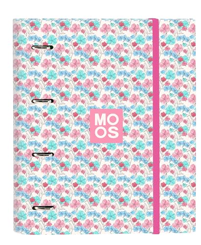 MOOS FLORES - Ordner mit 4 Ringen, 35 cm, mit 100 A4-Blättern, ideal für Kinder verschiedener Altersgruppen, bequem und vielseitig, Qualität und Widerstandsfähigkeit, 27 x 3,5 x 32 cm, mehrfarbig