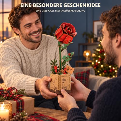 rowood 3D Puzzle Rote Rose, DIY-Blume Aus Holz, Modellbausätze Für Künstliche Blumen Zum Zusammenbauen Für Erwachsene… – Ansicht 5