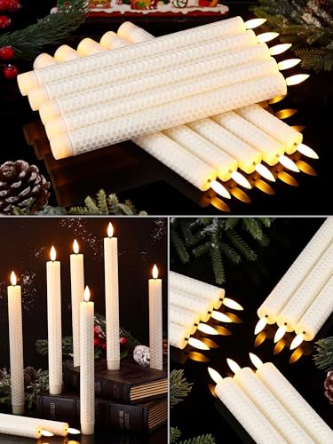 Image of Funtery 48 Pcs Flameless LED Taper Candles Battery Operated Candles Bulk Realistic LED Candlesticks Flickering for Wedding Church Party Home Decor(Ivory,10 Inch,Artistic Style)