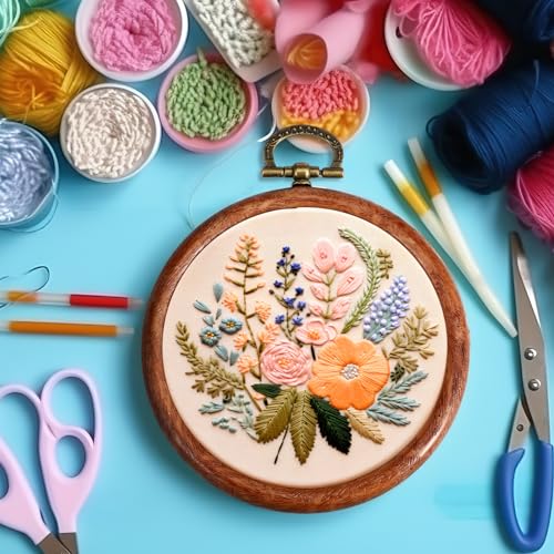 Burbell DUU-BURBELL-0193 15 Pcs 3 Inch Round Embroidery Hoops Frame Circle Rubber Hoops Ring Display Cross Stitch Ornament Imitated Wood Frame Kits thumb #2