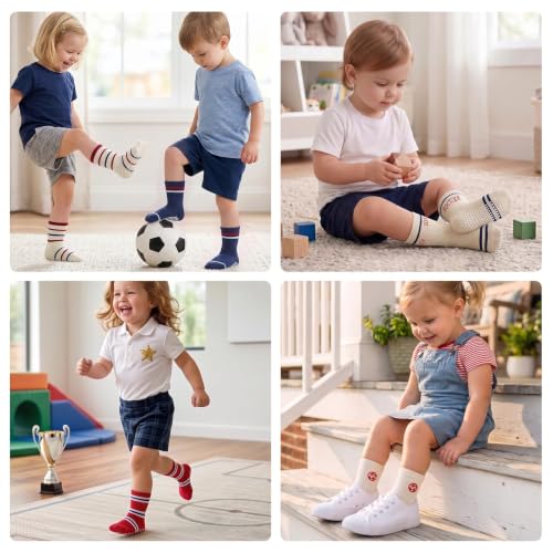 Image of Toddler Non Slip Cotton Crew Socks with Grips for Baby Boys Girls
