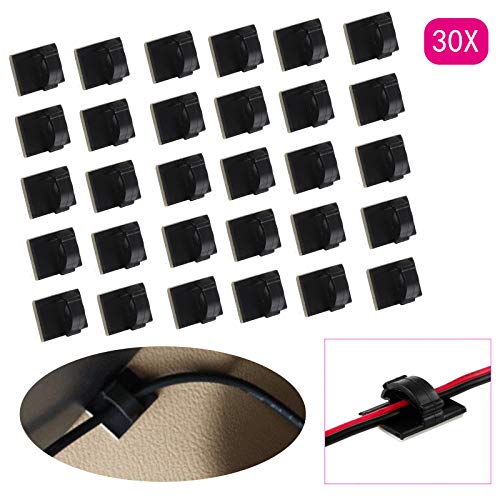 SagaSave 30 PCS Clips adhesivos para cables, clips de cables para pared para gestión de cables, clips resistentes para sujetar cables para pared, bajo escritorio, luces navideñas, coche, dash cam, Ethernet, cables eléctricos miniatura 2