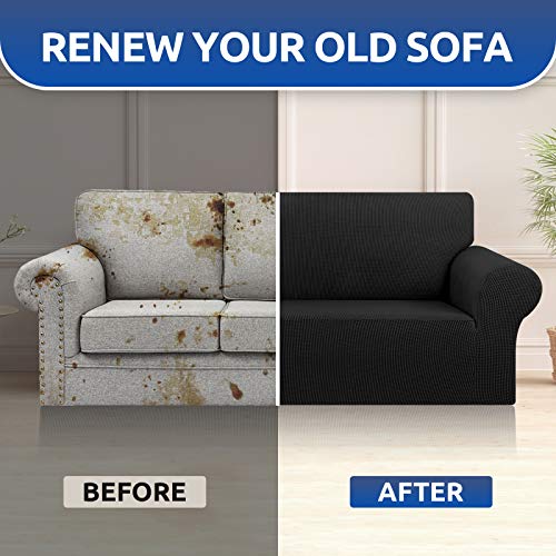KEKUOU Stretch Oversized Sofa Slipcover 1 Piece Couch Sofa Cover (94"-110") Furniture Protector 4 Seater Sofa with Elastic Bottom for Kids,Pet.Jacquard Checked Pattern Fabric(X Large,Black)