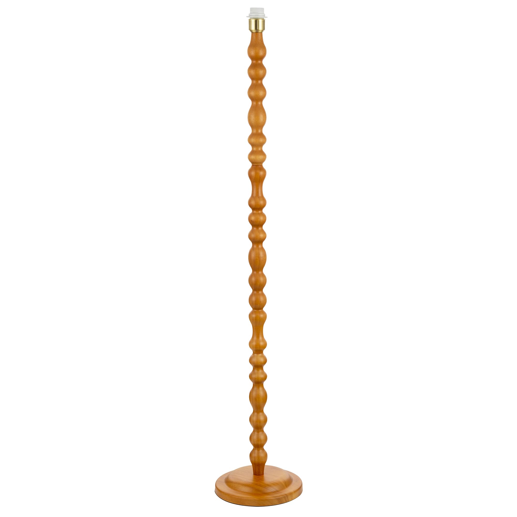 Happy Homewares Traditional Oak Wooden Classic Standing Floor Lamp Base with Rippled Pole Design | 136cm x 25cm | Satin Gold Plated Cup