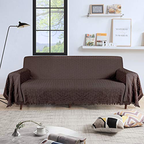 TAOCOCO Geometrical Weave Sofa Cover, Home Décor Couch Slipcovers with Tassels, Couch Covers for 3 Cushion Couch, Couch Protector, Sectional Couch Covers for Home or Workplace (90\" X133\", Dark Brown) - Thumbnail 2