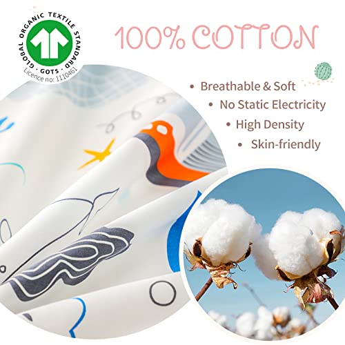 Simple&Opulence 100% Organic Cotton Duvet Cover For Kids Teens, 3 Pieces Soft Comforter Cover With Zipper Closure Cool Boy Girl Sea Sailboat Ocean Bedding Set - Whale, Twin #TOP1