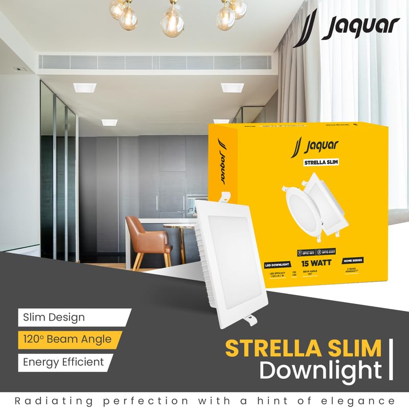 Image of Jaquar Polycarbonate Strella Slim 15W Square Recess Down Light - Cool White, Energy Efficient LED Ceiling Light for Home and Office (Pack of 1)