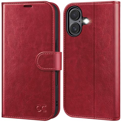 OCASE for iPhone 16 Case, PU Leather Wallet, Magnetic Flip Folio Cover with RFID Blocking, Card Holders, Shockproof TPU
