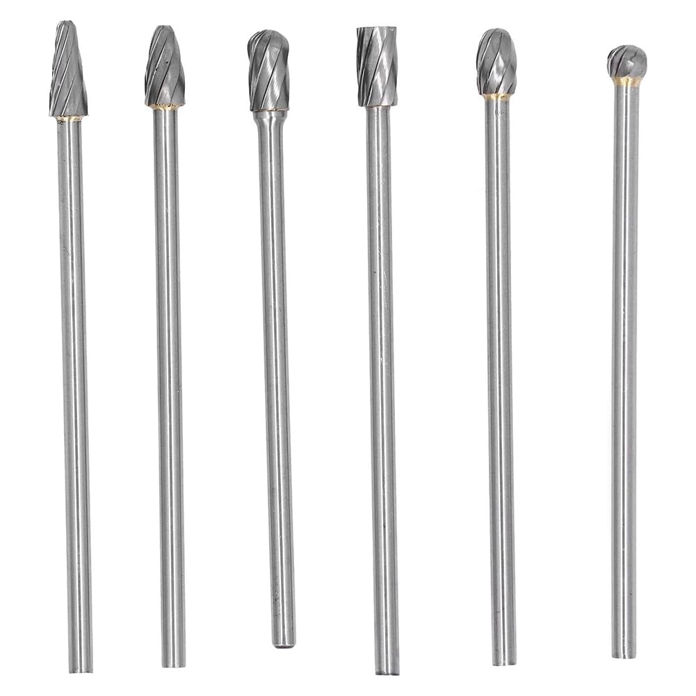 Pawlickio 6pcs Tungsten Carbide Burrs Set, Cylinder-Head Porting Kit, Solid Rotate Grinding Tools for Woodworking Drilling Carving