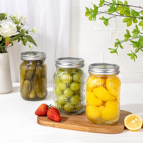 Image of 32 OZ Wide Mouth Mason Jars, 6 PACK Glass Mason Jars with airtight Lids