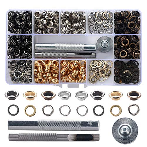 Grommet Kit 1/4 Inch Grommets Metal Eyelets 400 Sets with 3 Pieces Install Tool Good for Cloth Shose Garments Leather DIY Creft (6mm 4 Colors)