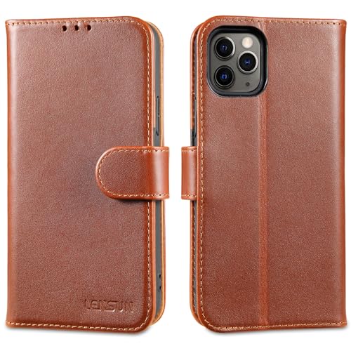 Housse portefeuille iPhone 11 Pro marron pour le quotidien LENSUN