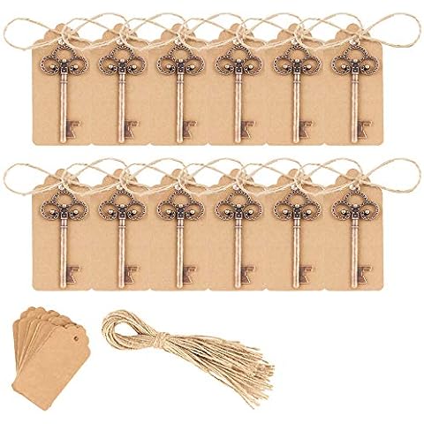 Schlüssel Flaschenöffner, Hochzeit Favor Antik Schlüssel -Flaschenöffner + Tags Cover