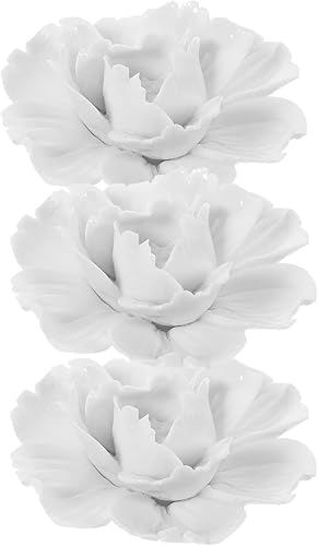 VOSAREA 3 piezas de decoración de pared de flores de cerámica hechas a mano 3D colgando flores de porcelana arte de pared escultura de peonía de