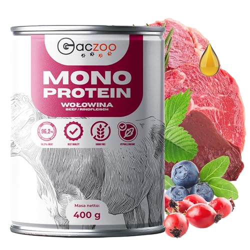 Gaczoo - Hundefutter Nass - Nassfutter für Hunde - Rindfleisch - Hoher Fleischanteil, Monoprotein, Getreidefrei, ohne Künstliche Zusatzstoffe - für Erwachsene Hunde, alle Rassen - Dose 400g