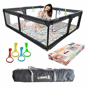 Baby Playpen with Mat 71×59 Inch Large Playpen for Babies and Toddlers Playard with Zipper Gate Safety Fence Play Pen with Soft Breathable Mesh Indoor & Outdoor Kids Activity with Playmat Dark Gray