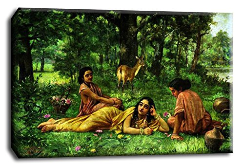 Image of Tallenge - Shakuntala Patralekhan - Raja Ravi Varma Mythology Collection - Medium Gallery Wrap - Framed (18 x 24 inches)
