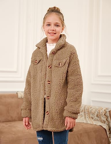 Haloumoning Girls Fuzzy Fleece Jacket Casual Button Down Sherpa Overcoat Faux Fur Jackets Outwear 4-15 Years thumb #2